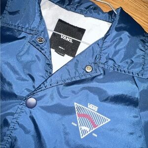 Vans Jacket Mens small Blue Red White Colorblock Coach Snap Button Lined Skate